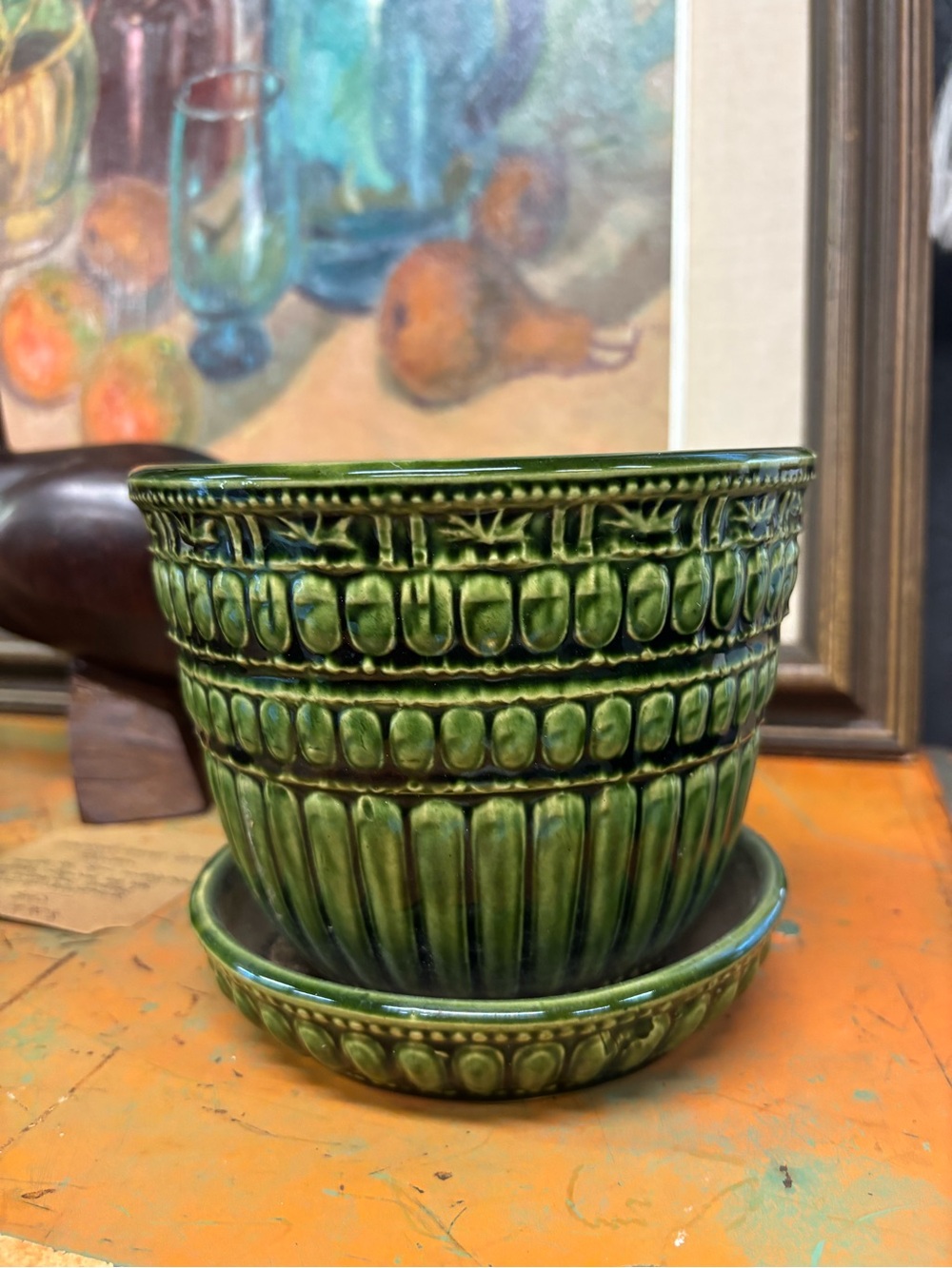 Vintage McCoy Ceramic Planter with Tray - Textured Ribbed Design